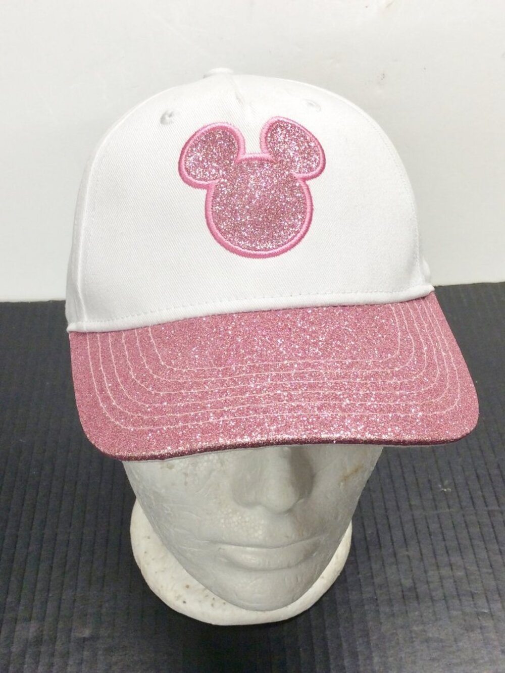 Disney Minnie Mouse White Pink Glitter Adjustable Hat Adult Size